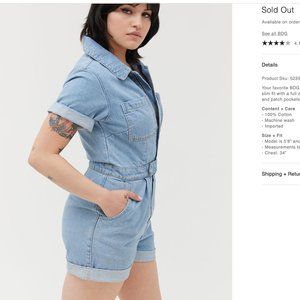 NWOT UO Women's Blue Denim Mom Shortall Coverall S